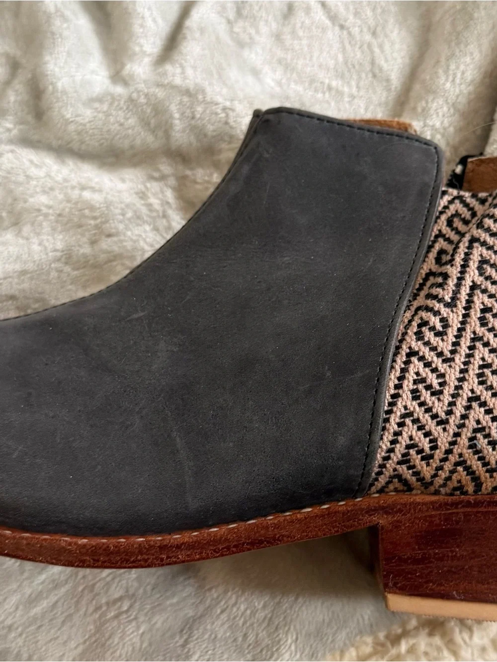 The Root Collective fair trade Women's Black and Tan Patterned Ankle Booties